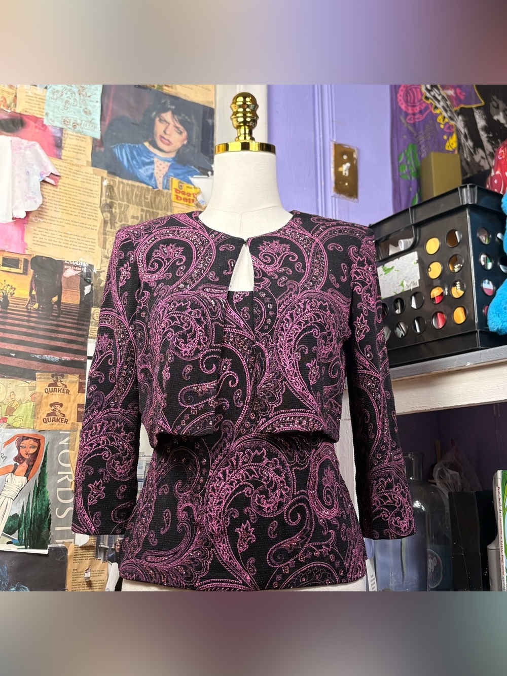 Vintage Pink Paisley Glitter Top Set